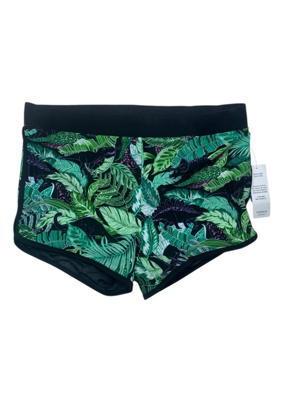 torrid size 2 new dinosaur Black Waist Tropical Leaf swim shorts bathing suit